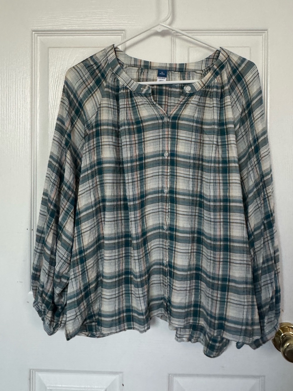 Old Navy Teal and Cream Plaid Button-Front Tunic